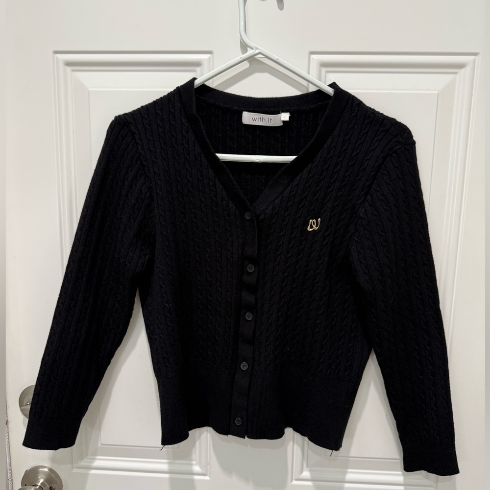 With it Black Cable-Knit V-Neck Button Cardigan